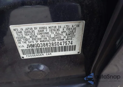 2008 Honda Fit Sport из США, поврежденный, VIN JHMGD38628S047574
